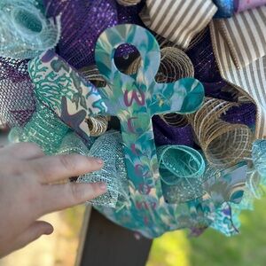 Large hand made blue and purple door wreath!